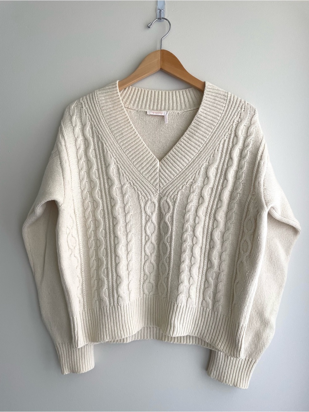 See By Chloé Wool Cable Knit V-Neck Sweater